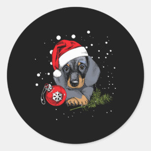Pegatina Redonda Perro Dachshund Luz del Árbol de Navidad Regalo de