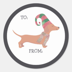 Pegatina Redonda Perro Dachshund Navidad
