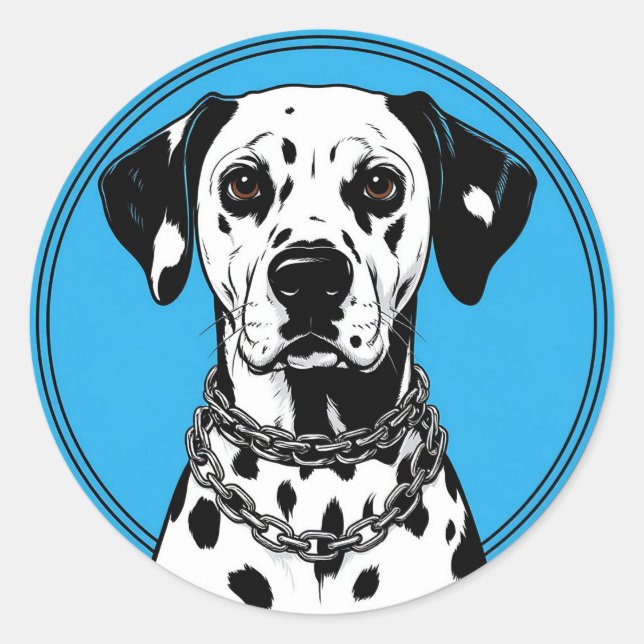 Pegatina Redonda Perro dálmata con collar de cadena (Anverso)