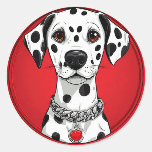 Pegatina Redonda Perro dálmata con collar de corazón rojo