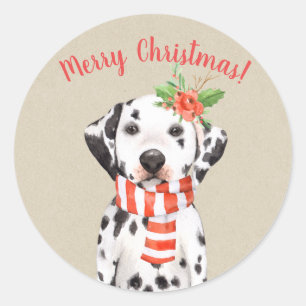 Pegatina Redonda Perro dálmata de Navidad País Costumbre festiva