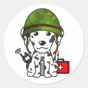 Pegatina Redonda Perro Dalmatiano con casco militar