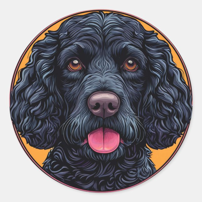 Pegatina Redonda Perro de Agua Americano Arte Rústico de Perro (Anverso)