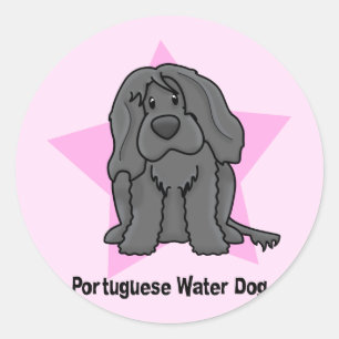 Pegatina Redonda Perro de agua portugués de la estrella de Kawaii