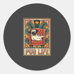 Pegatina Redonda Perro de Arte Popular Retro Pug