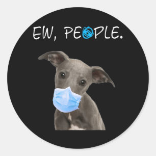 Pegatina Redonda Perro De Azufre Perro De La Gente Con Una Máscara