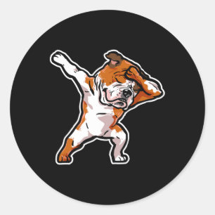 Pegatina Redonda Perro de baile Dab Dance Dabbing Bulldog inglés