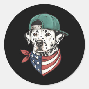 Pegatina Redonda Perro de bandera americana dálmata - Perro patriót
