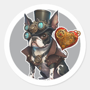 Pegatina Redonda Perro de Boston Terrier
