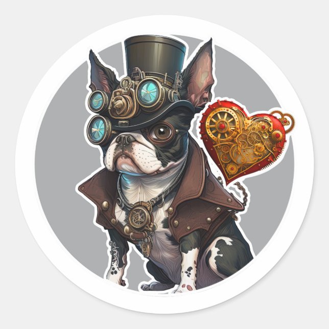 Pegatina Redonda Perro de Boston Terrier (Anverso)