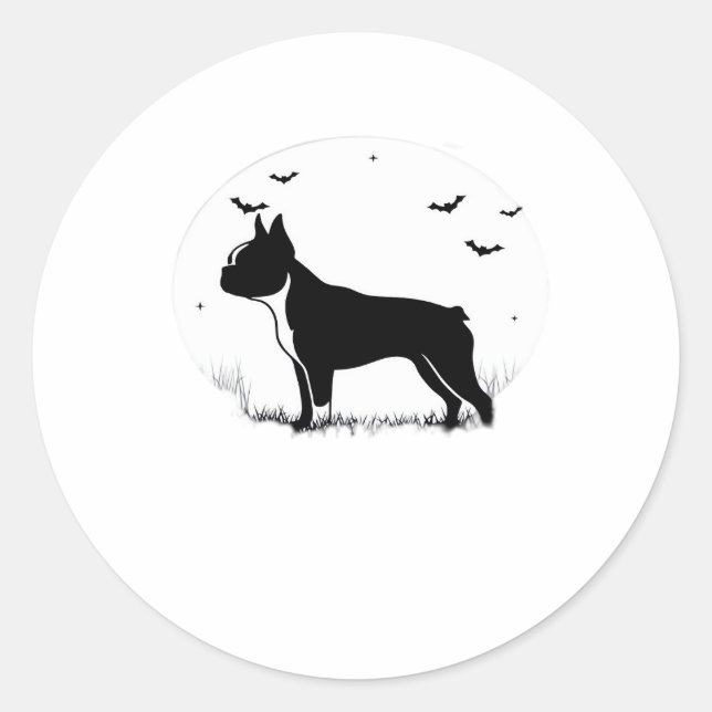 Pegatina Redonda Perro de Boston Terrier - Halloween Moon Silhouett (Anverso)