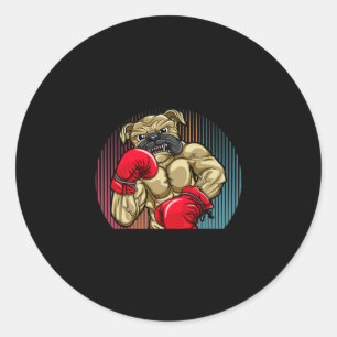 Pegatina Redonda Perro de boxeo con guantes de boxeo de peso pesado