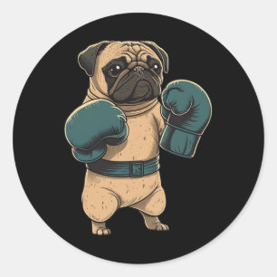 Pegatina Redonda Perro de Boxeo Pug Boxeador Guantes de Boxeo Mma K