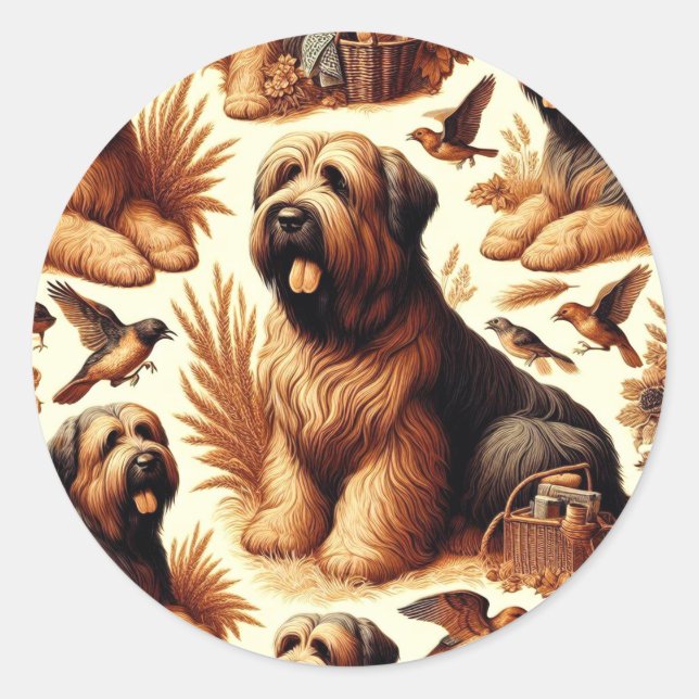 Pegatina Redonda Perro de Briard inmaculado (Anverso)