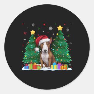 Pegatina Redonda Perro de Bull Terrier Amantes De Santa Hat Feo Nav