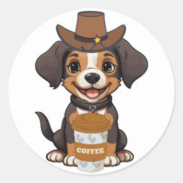 Pegatina Redonda Perro de café Bros holandés