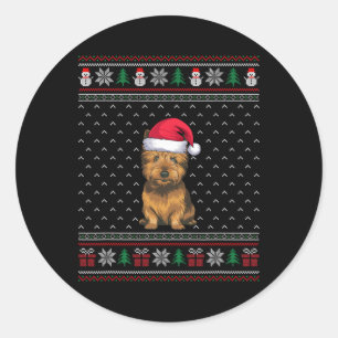 Pegatina Redonda Perro de Cairn Terrier que viste a Santa Hat con u