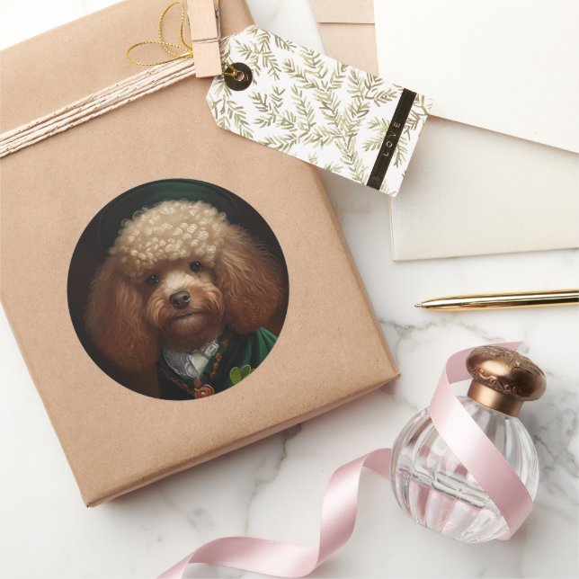 Pegatina Redonda Perro de canapé con vestido de San Patricio (Regalar)