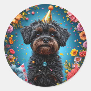 Pegatina Redonda Perro de Celebración Regalo de Cumpleaños para Niñ