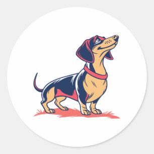 Pegatina Redonda Perro de Dachshund con un tono gracioso