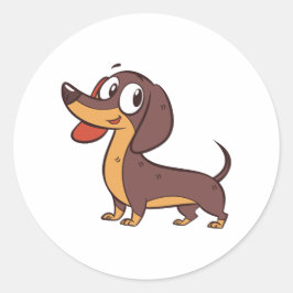Pegatina Redonda Perro de Dachshund de pie gracioso