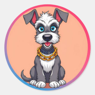 Pegatina Redonda Perro de dibujos animados adorable sonriendo alegr