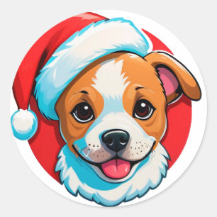 Pegatina Redonda Perro de dibujos animados festivos de Navidad