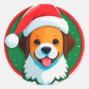 Pegatina Redonda Perro de dibujos animados festivos de Navidad