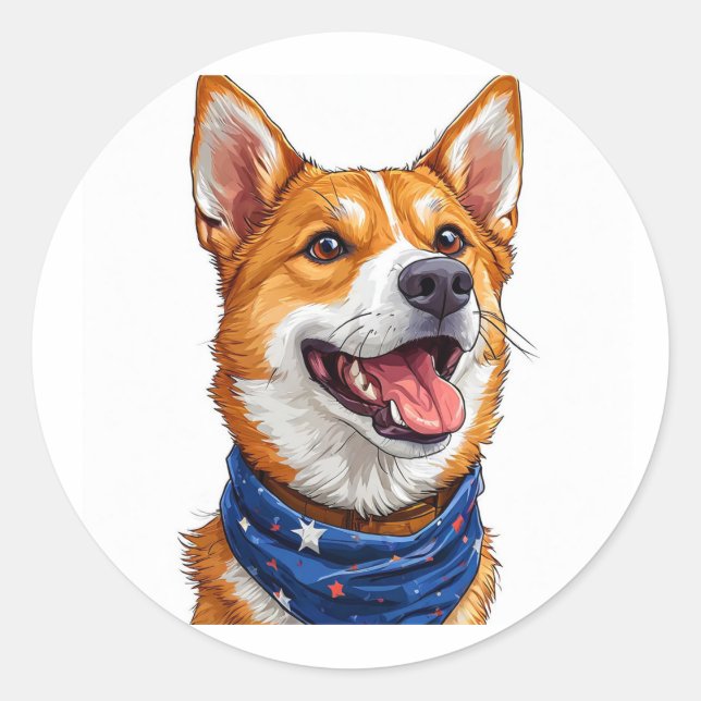 Pegatina Redonda Perro de Dibujos Animados Lindo (Anverso)