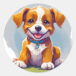 Pegatina Redonda Perro de dibujos animados lindo