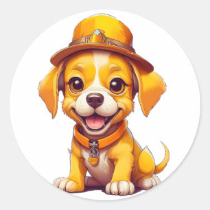 Pegatina Redonda Perro de dibujos animados lindo