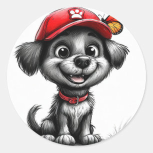 Pegatina Redonda Perro de dibujos animados lindo