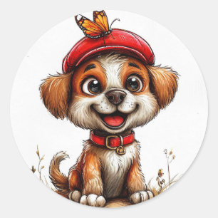 Pegatina Redonda Perro de dibujos animados lindo