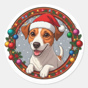Pegatina Redonda Perro de dibujos animados navideños festivos