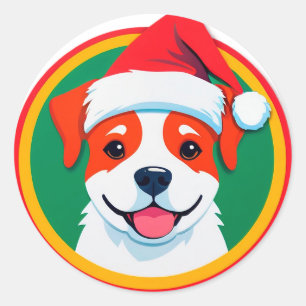 Pegatina Redonda Perro de dibujos animados navideños festivos