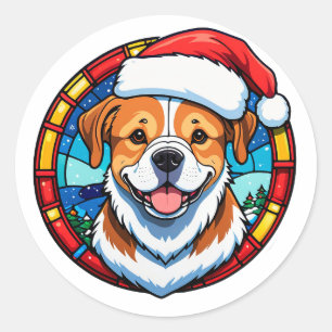 Pegatina Redonda Perro de dibujos animados navideños festivos
