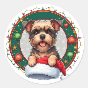 Pegatina Redonda Perro de dibujos animados navideños festivos