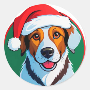 Pegatina Redonda Perro de dibujos animados navideños festivos