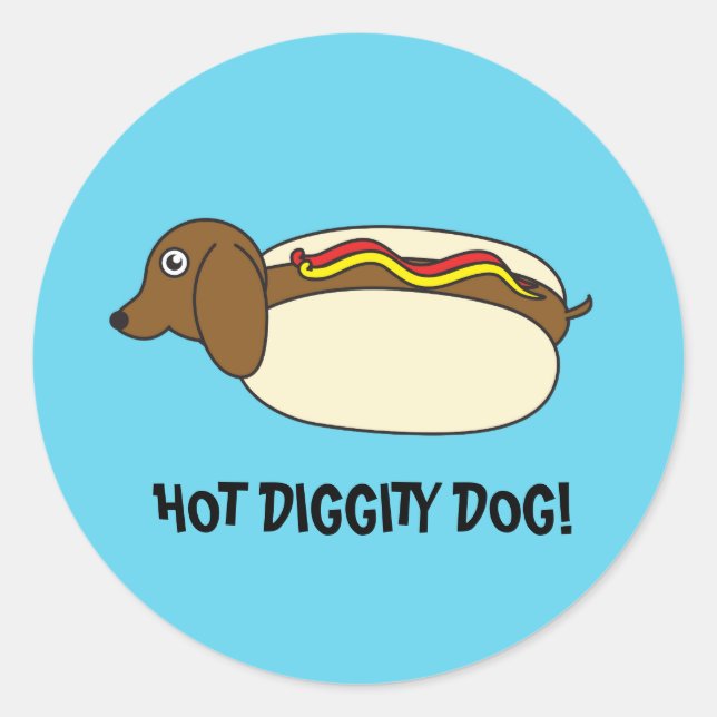 PEGATINA REDONDA ¡PERRO DE DIGGIDAD CALIENTE! (Anverso)