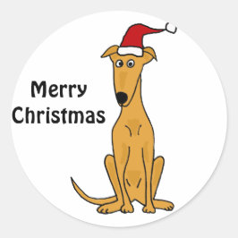 Pegatina Redonda Perro de Greyhound divertido en arte de Navidades