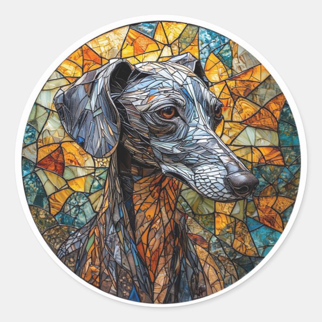 Pegatina Redonda Perro de Greyhound italiano Arte de vidrio conteni (Anverso)