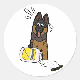 Pegatina Redonda Perro de guardia gracioso derramado mayonesa