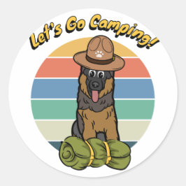 Pegatina Redonda Perro de guardia gracioso quiere ir de campamento