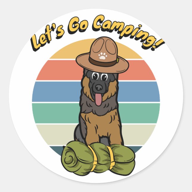Pegatina Redonda Perro de guardia gracioso quiere ir de campamento (Anverso)