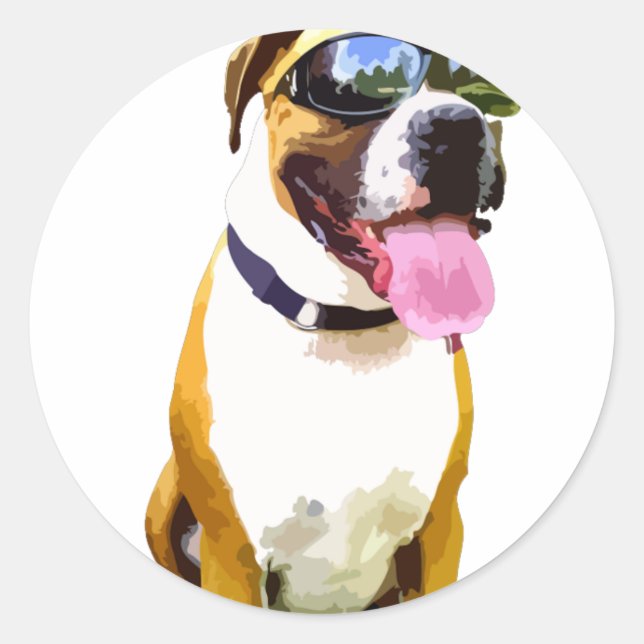 Pegatina Redonda Perro de Guay Boxer (Anverso)