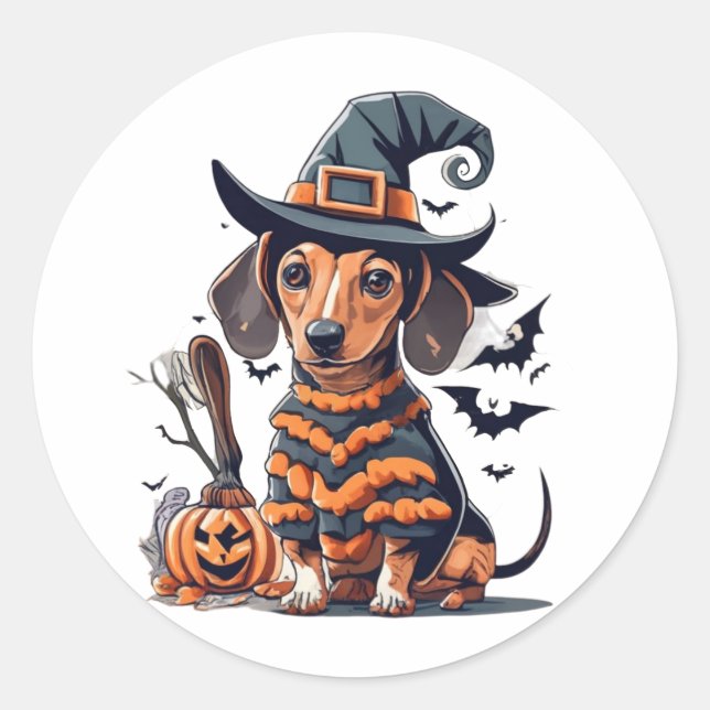 Pegatina Redonda Perro de Halloween (Anverso)