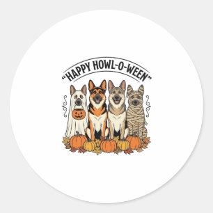 Pegatina Redonda Perro de Halloween Feliz Howl-O-Ween Vintage Pasto