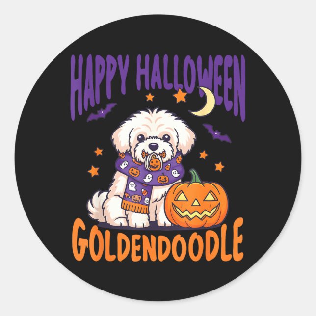 Pegatina Redonda Perro de Halloween Perro Fantasma Perro Mamá Perro (Anverso)