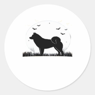Pegatina Redonda Perro de Hokkaido � Silueta de Luna de Halloween C