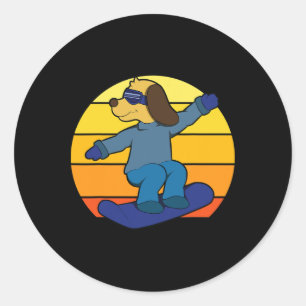 Pegatina Redonda Perro De Invierno En Snowboard Snowboard Para Homb